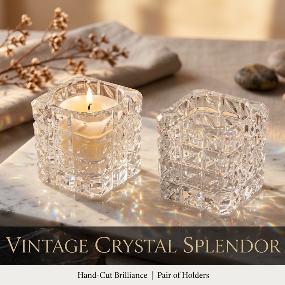 Vintage Crystal Splendor Hand-Cut Brilliance Candle Holders Pair